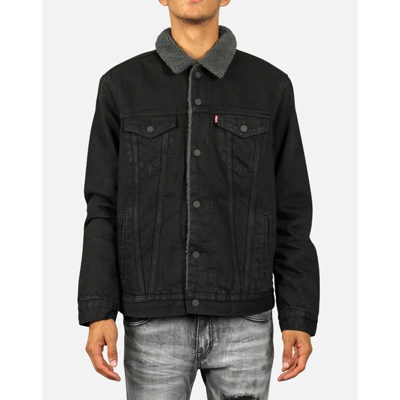 Levi's Trucker Jacket Men's Large Black Type Iii Sherpa Lined Button Front Denim